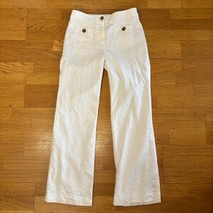 Ann Taylor Linen Coastal Office Resortwear Vacation Wide Leg Patch Pocket Pant 4